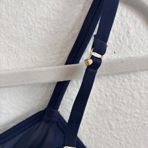 Madewell Mesh Bralette Medium Blue Rainbow Trim Nora Minimalist Sheer Sexy - Picture 7 of 7